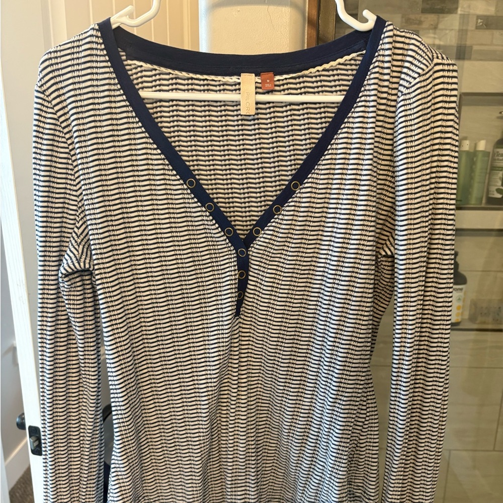 Pilcro Navy & White Button-Detail Long Sleeve Top from Anthropology. Worn once.